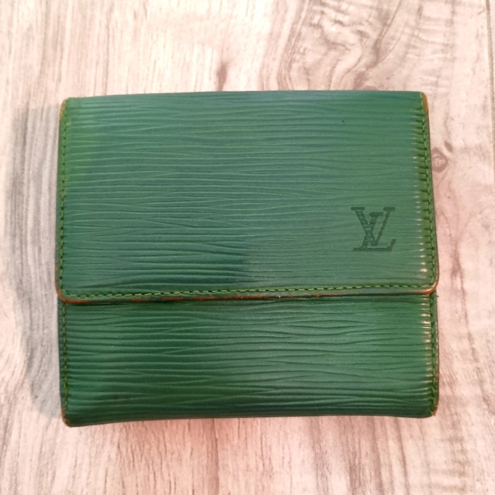Authentic Louis Vuitton Green Epi Leather LV Embossed Logo Trifold Wallet